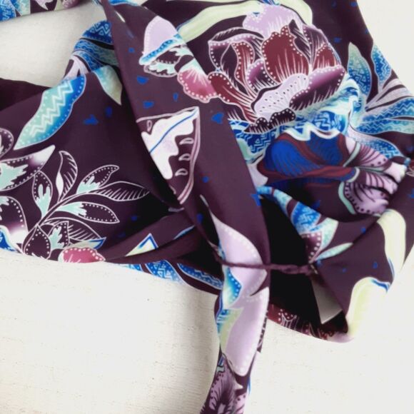 Decree Womens Small Wrap Style Front Purple Plum Tropical Floral Bikini Top - Picture 6 of 14